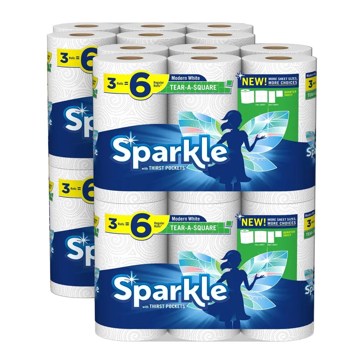 Sparkle Tear-A-Square Paper Towels 12 Double Rolls (24 Regular Rolls) | Customizable Sheet Size, 2-Ply Absorbent - main product image