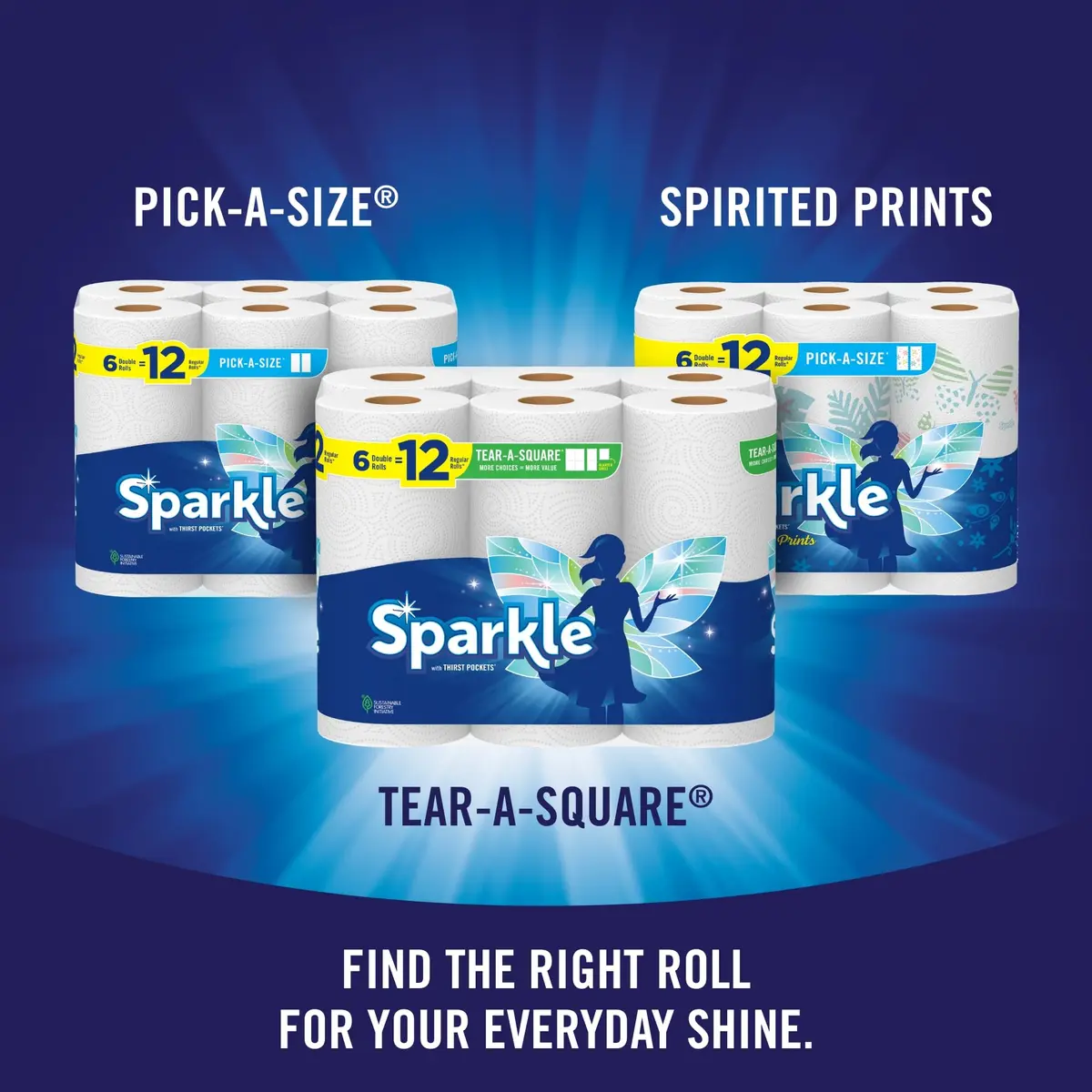 Sparkle Tear-A-Square Paper Towels 12 Double Rolls (24 Regular Rolls) | Customizable Sheet Size, 2-Ply Absorbent - view 8