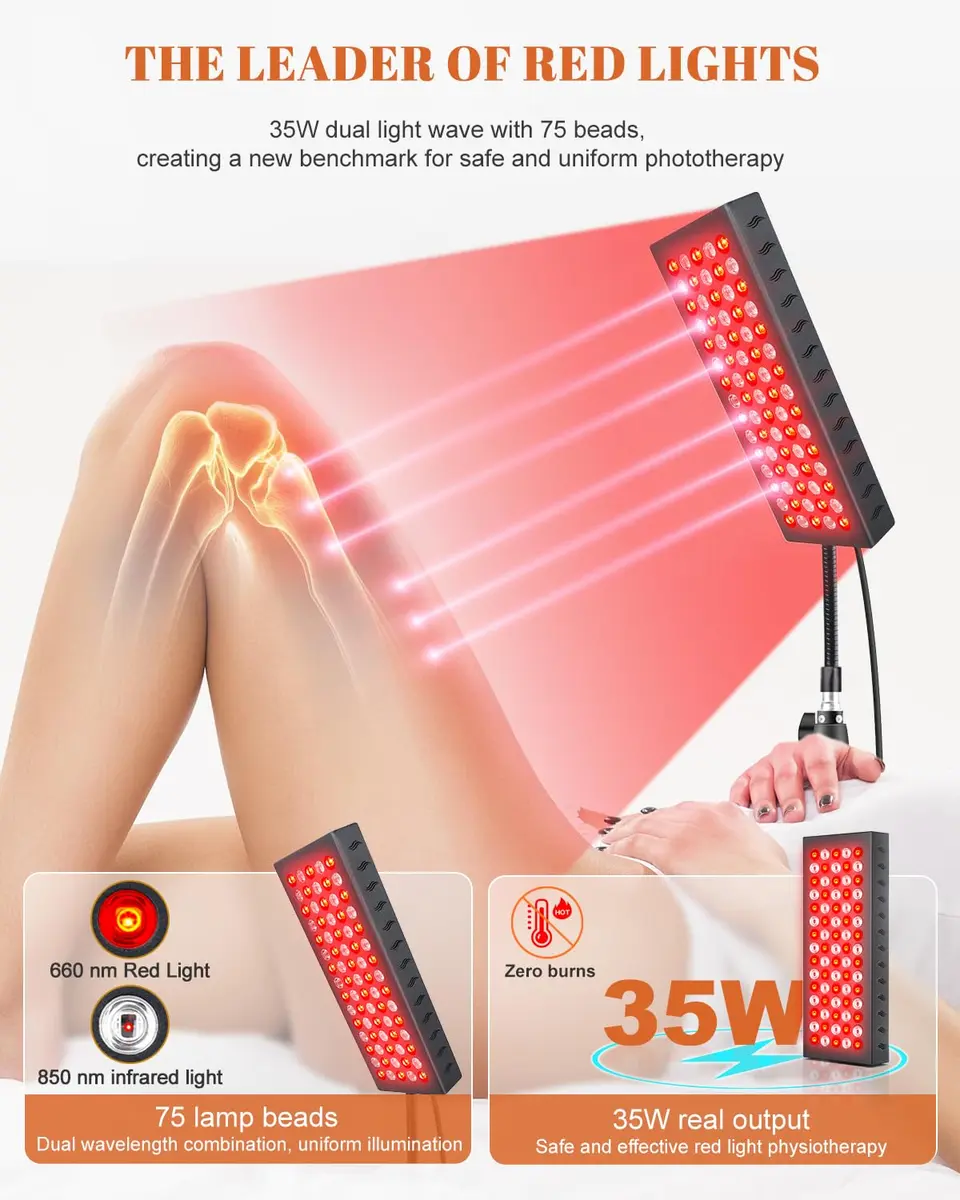 Astarexin Red Light Therapy Panel with Stand 75 LEDs 660nm Red & 850nm NIR | Pain Relief & Skin Care - view 4