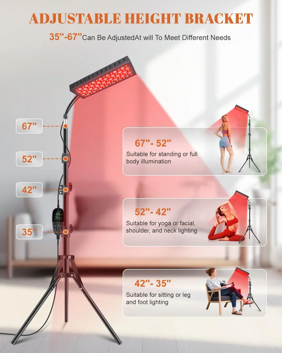 Astarexin Red Light Therapy Panel with Stand 75 LEDs 660nm Red & 850nm NIR | Pain Relief & Skin Care - view 7