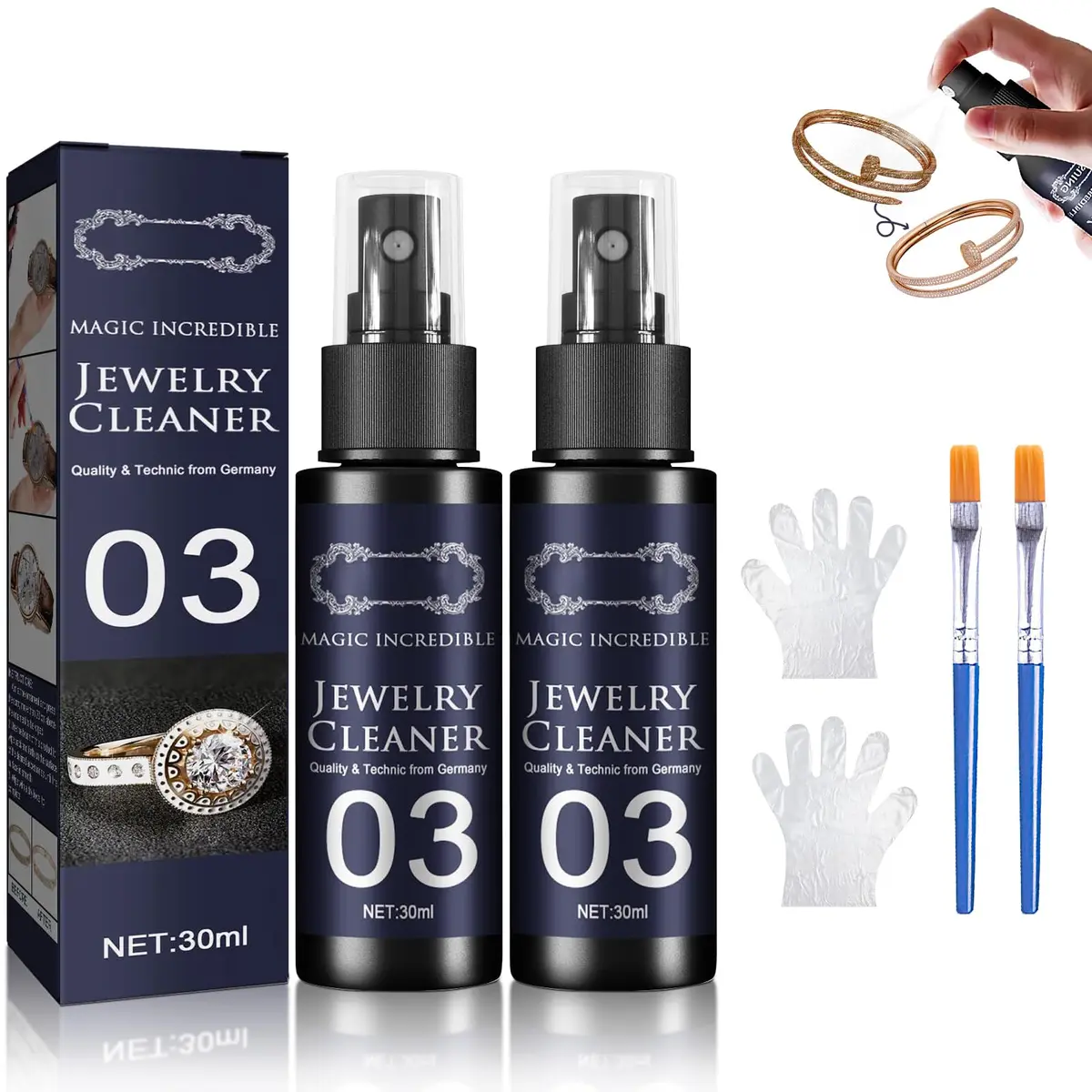 iaredon Jewelry Cleaner 30ml | Fast, Safe & Effective Jewelry Shine Solution - main product image