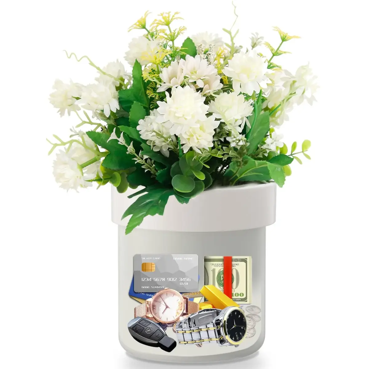 Younion Flower Pot Diversion Safe, Secret Hidden Safe, White 129ml (4.8"D x 5.2"H) - main product image