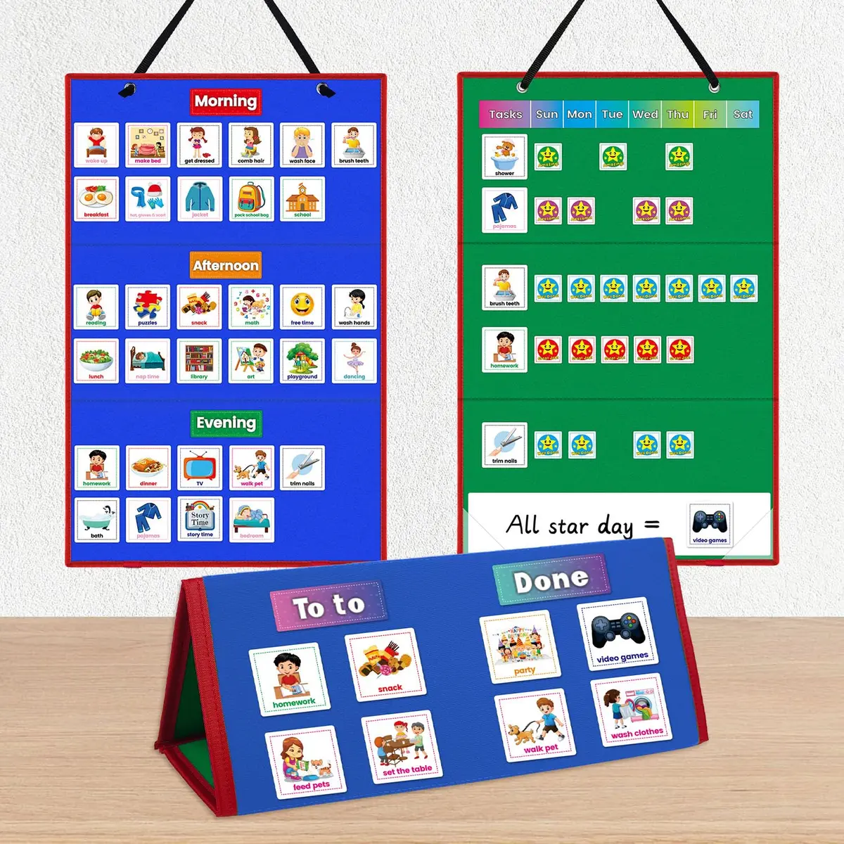 amzoya Visual Schedule Chart with 100+ Activity Cards | Reversible Felt Board for Kids, Toddlers, Autism, ADHD - main product image