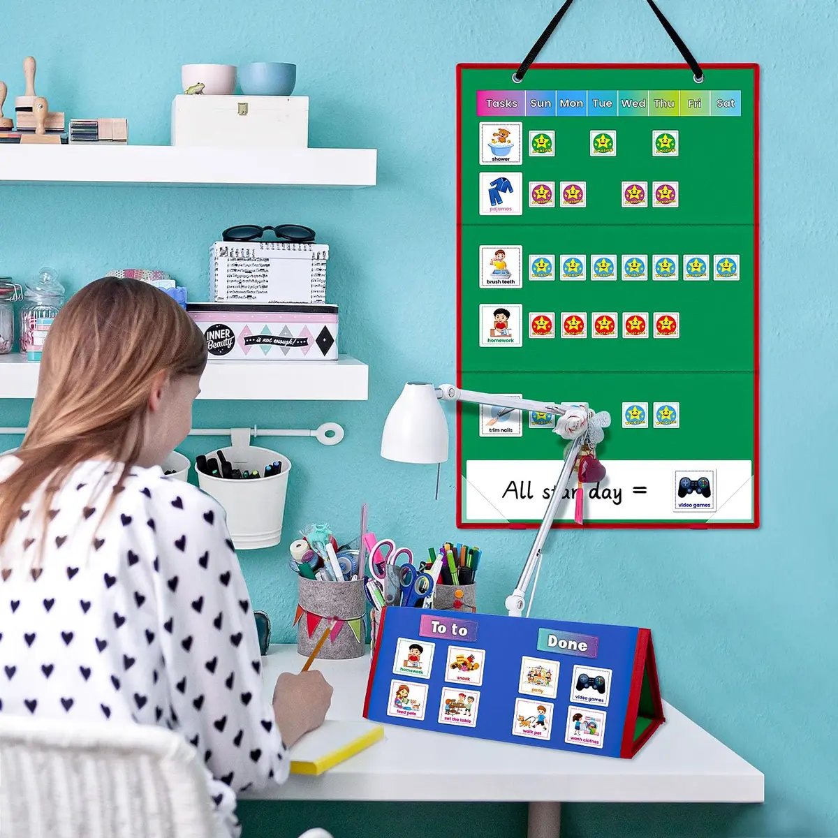 amzoya Visual Schedule Chart with 100+ Activity Cards | Reversible Felt Board for Kids, Toddlers, Autism, ADHD - view 5