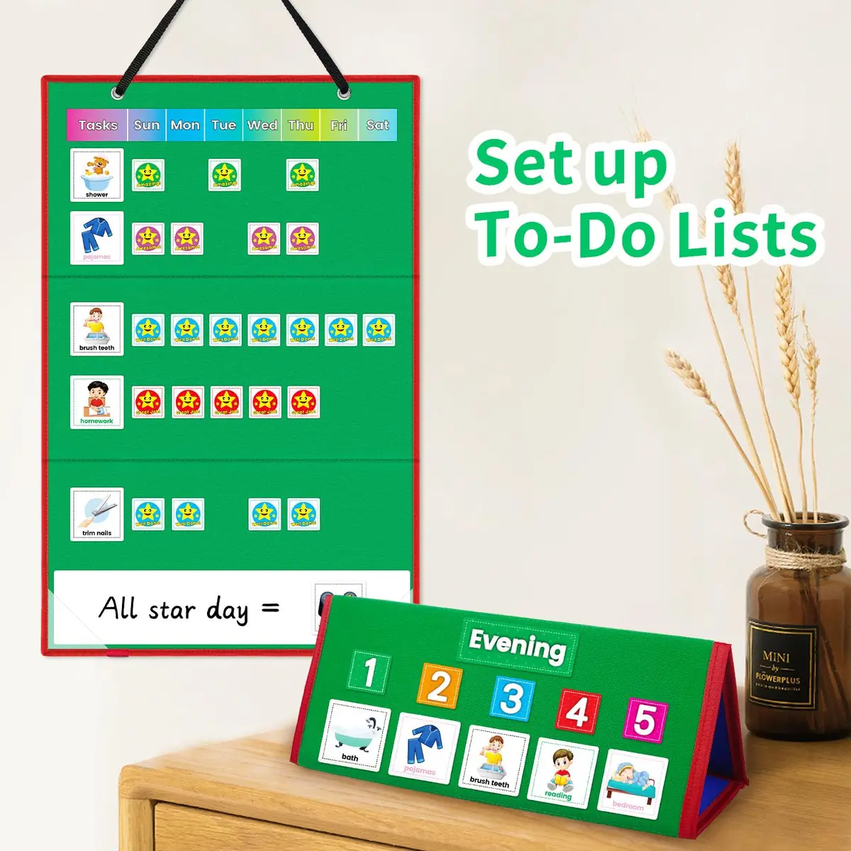 amzoya Visual Schedule Chart with 100+ Activity Cards | Reversible Felt Board for Kids, Toddlers, Autism, ADHD - view 6