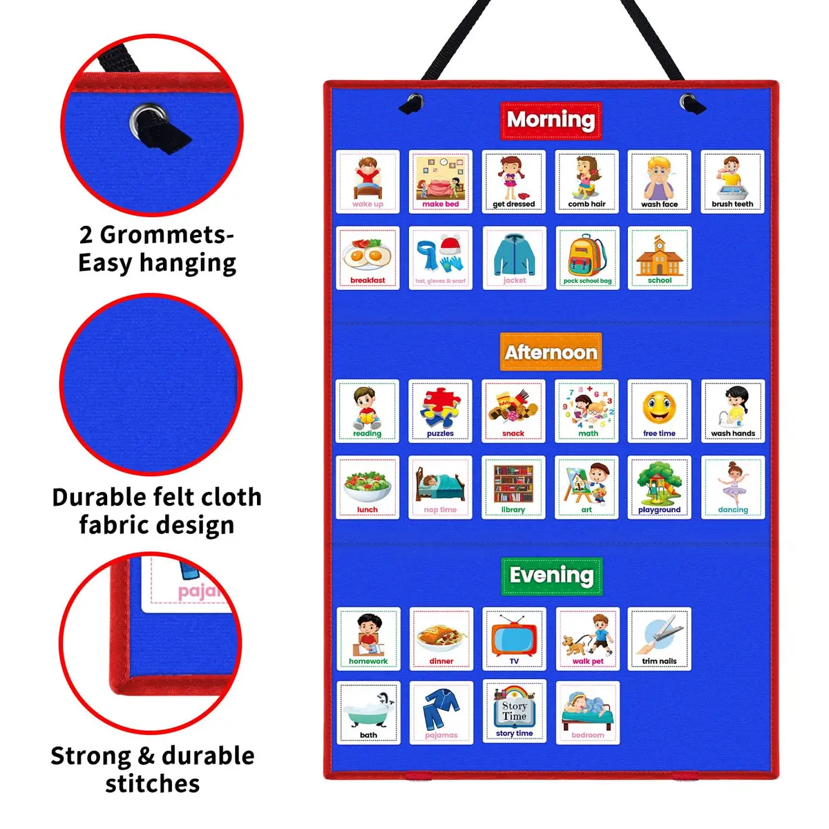amzoya Visual Schedule Chart with 100+ Activity Cards | Reversible Felt Board for Kids, Toddlers, Autism, ADHD - view 3