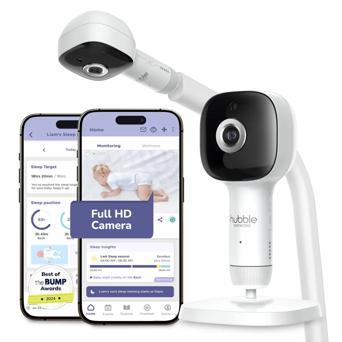 Hubble Connected SkyVision AI-Enhanced Smart Camera Baby Monitor with Secure Connection, Crib Mount, Remote Pan Tilt Zoom, 2-Way Talk, Night Vision, Nightlight, Soothing Sounds, Wellness Tracker, App - main product image