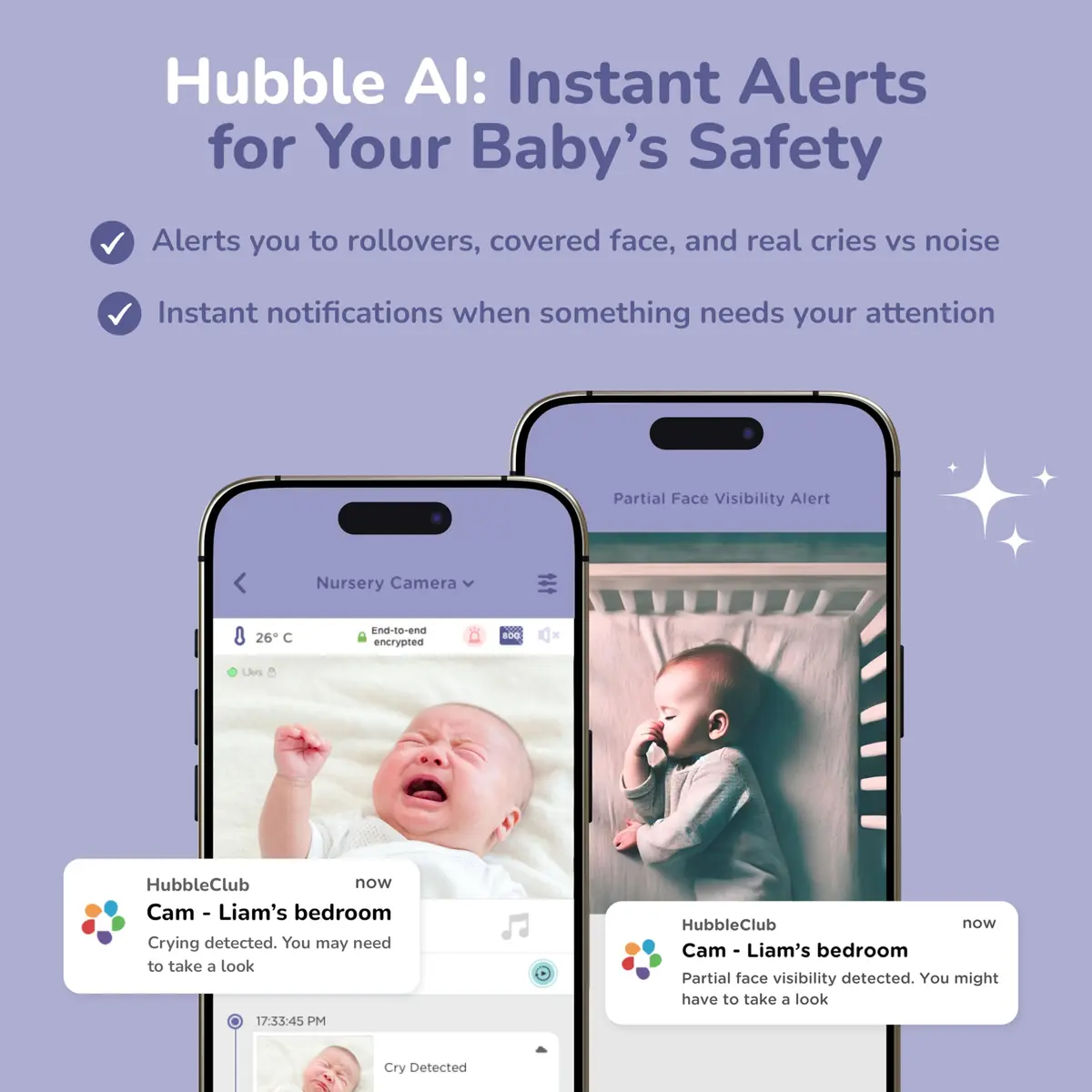 Hubble Connected SkyVision AI-Enhanced Smart Camera Baby Monitor with Secure Connection, Crib Mount, Remote Pan Tilt Zoom, 2-Way Talk, Night Vision, Nightlight, Soothing Sounds, Wellness Tracker, App - view 5