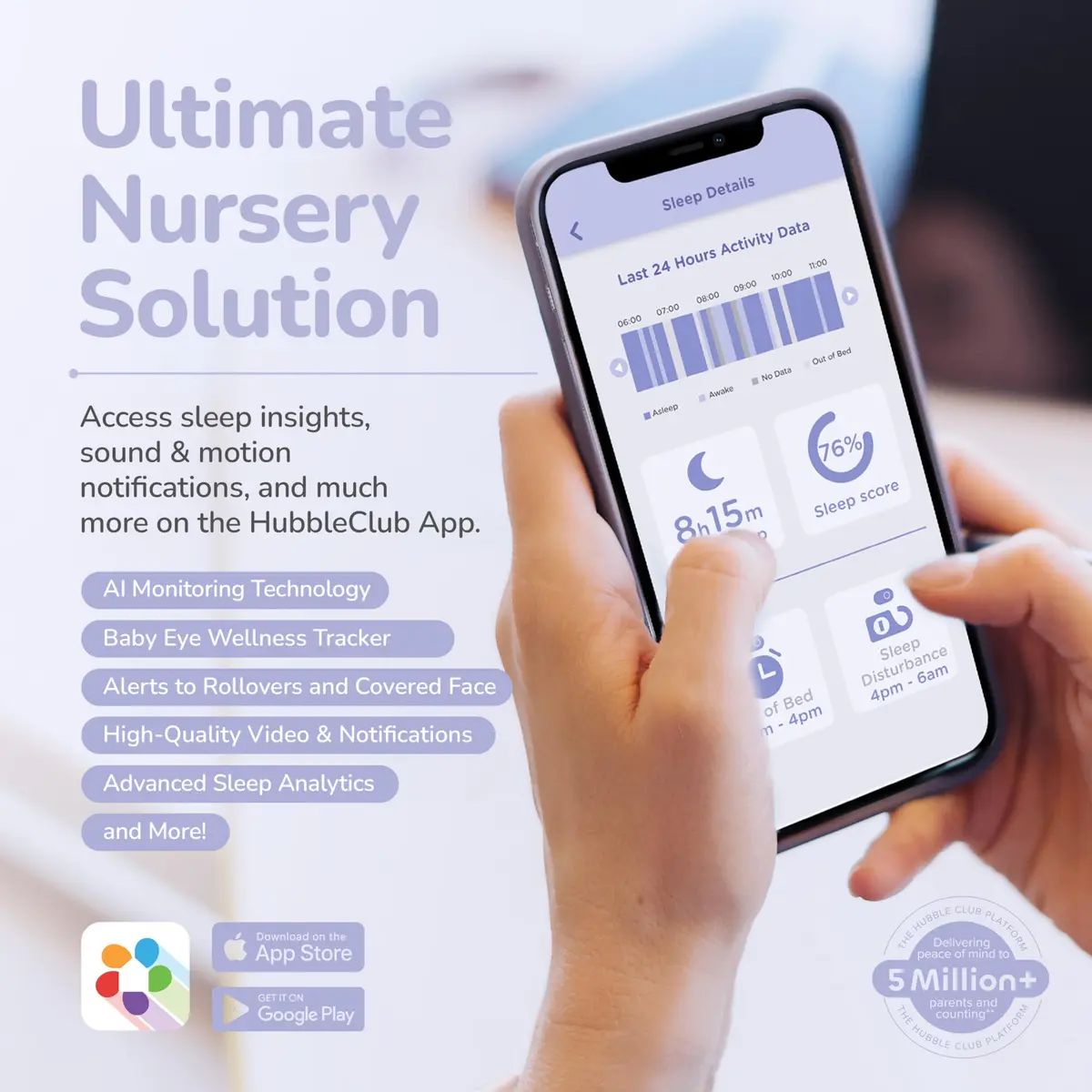 Hubble Connected SkyVision AI-Enhanced Smart Camera Baby Monitor with Secure Connection, Crib Mount, Remote Pan Tilt Zoom, 2-Way Talk, Night Vision, Nightlight, Soothing Sounds, Wellness Tracker, App - view 7