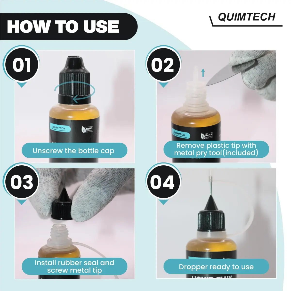 QUIMTECH Liquid Solder Flux Dropper 30ml (1 Oz.) | Advanced RMA Rosin Formula for Electronics - view 2