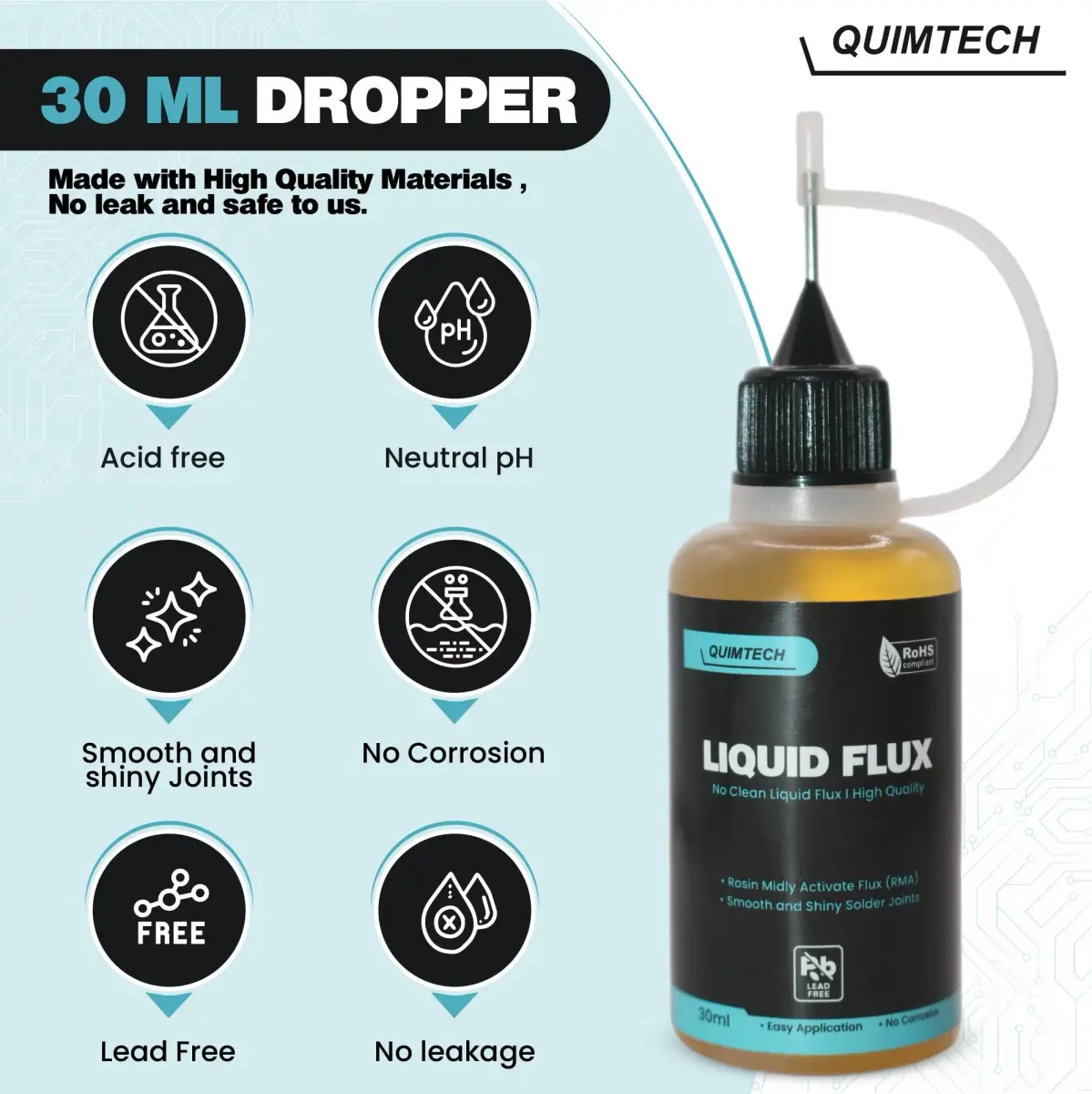 QUIMTECH Liquid Solder Flux Dropper 30ml (1 Oz.) | Advanced RMA Rosin Formula for Electronics - view 3