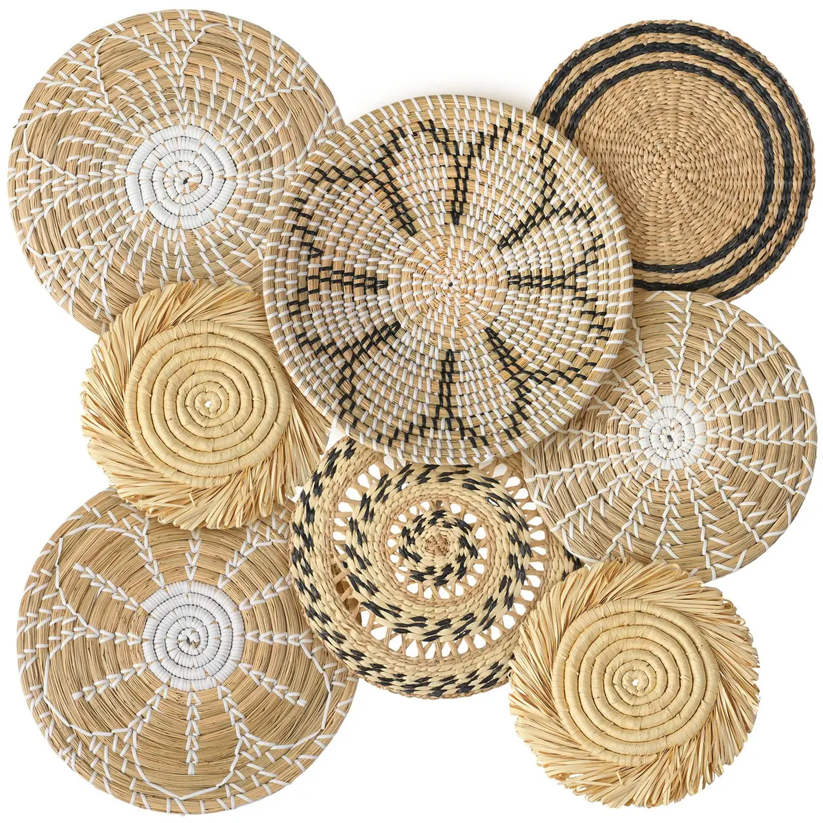 Xuhal 8 Pcs Boho Wall Basket Decor Set 17.8 cm - 32 cm | Hand-Woven Natural Aesthetic - main product image