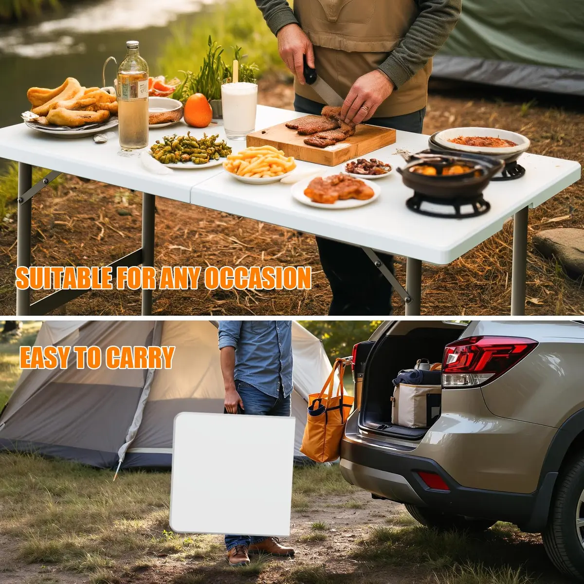 VTOY 4FT Folding Table | Heavy Duty Indoor Outdoor with Carry Handle (4FT, White) - view 5