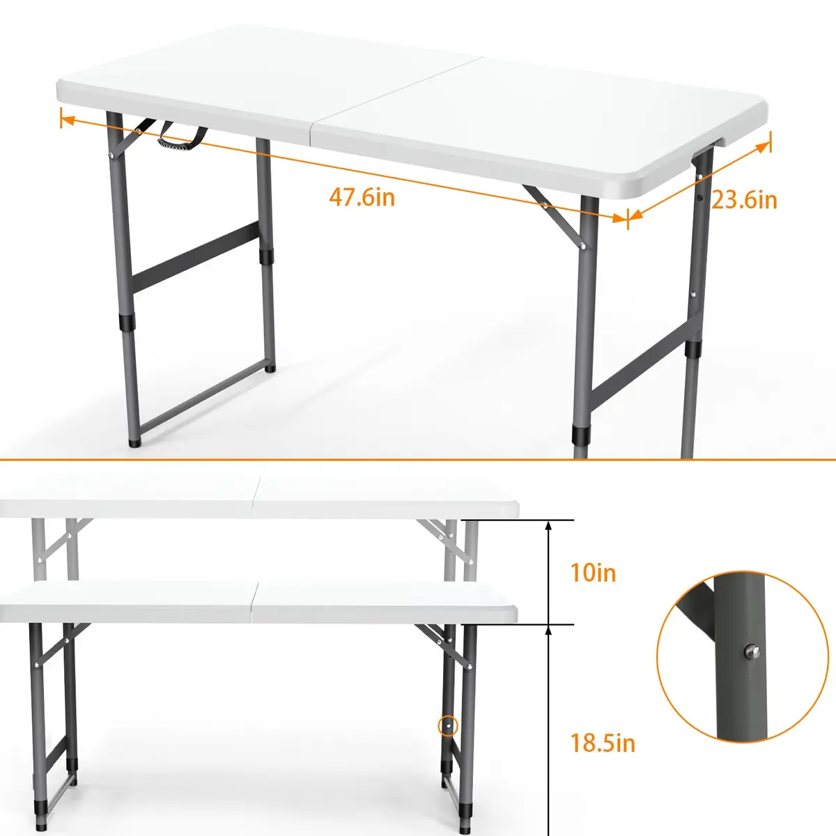 VTOY 4FT Folding Table | Heavy Duty Indoor Outdoor with Carry Handle (4FT, White) - view 3