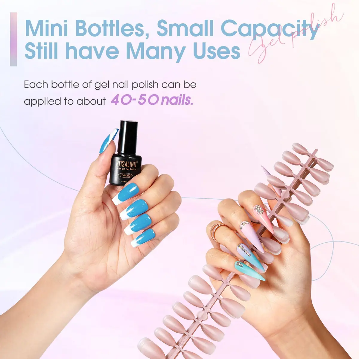 ROSALIND 30PCS Pastel Gel Nail Polish Set, 5ml (0.17 Fl Oz) Each | 26 Bright Neon Colors with Base & Glitter Top Coats - view 3