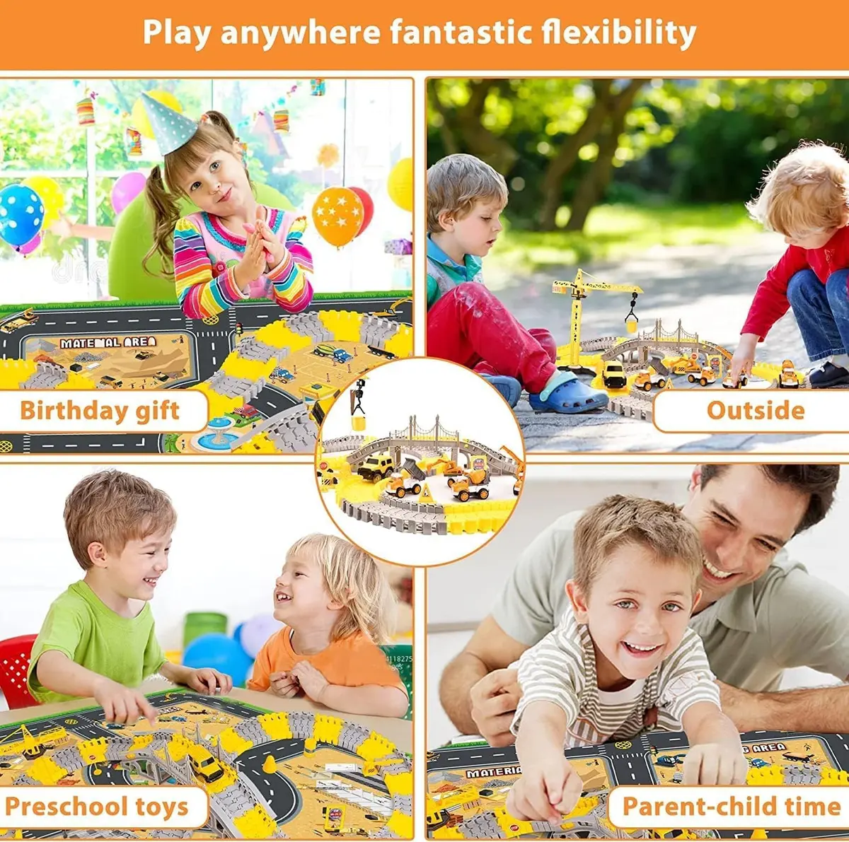 KEXBOVT Construction Race Tracks for Kids, 305 pcs, 2 Electric Cars | DIY Flexible Track Toys Set for Boys & Girls 4-8 - view 5