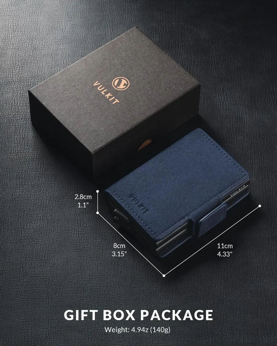 VULKIT Credit Card Holder RFID Blocking Leather Wallet 11cm | Auto Pop-Up Double Card Case - view 6