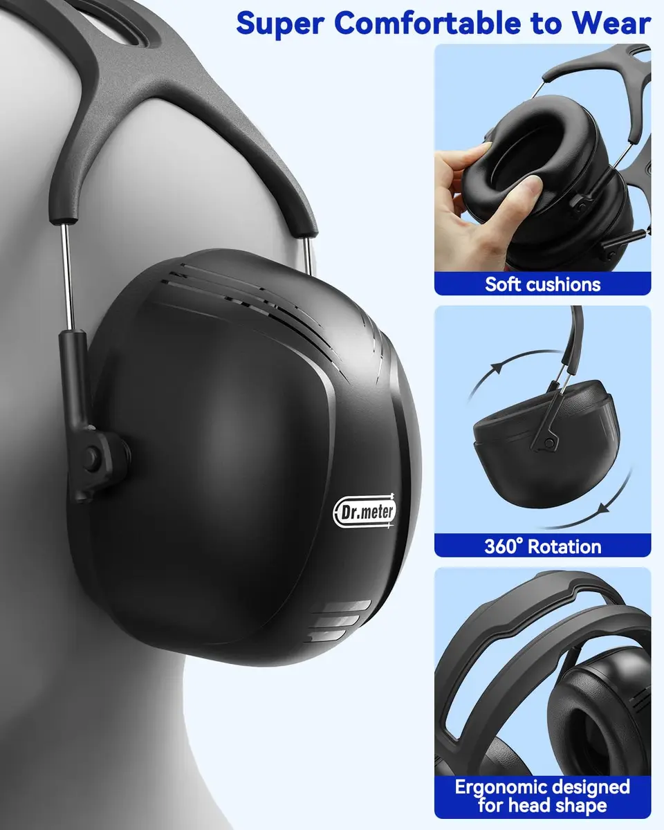 Dr.meter Large Noise Cancelling Headphones for Adults, 35dB SNR | Adjustable Headband & Double-Certified Safety - view 3