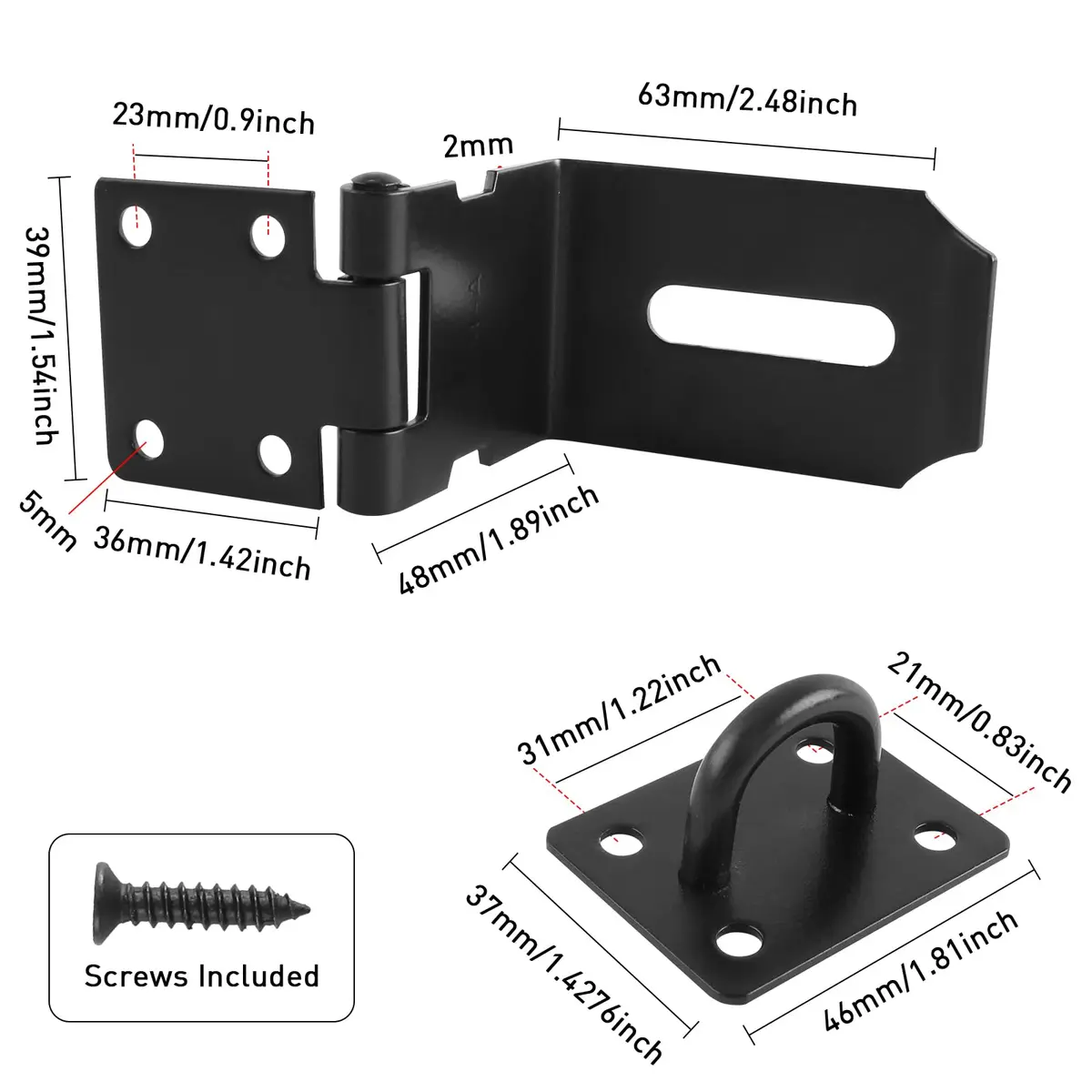 HOWDIA 90 Degree Hasp Latch 6.3cm (2.48 Inch) | Stainless Steel Black Safety Lock for Doors - view 2