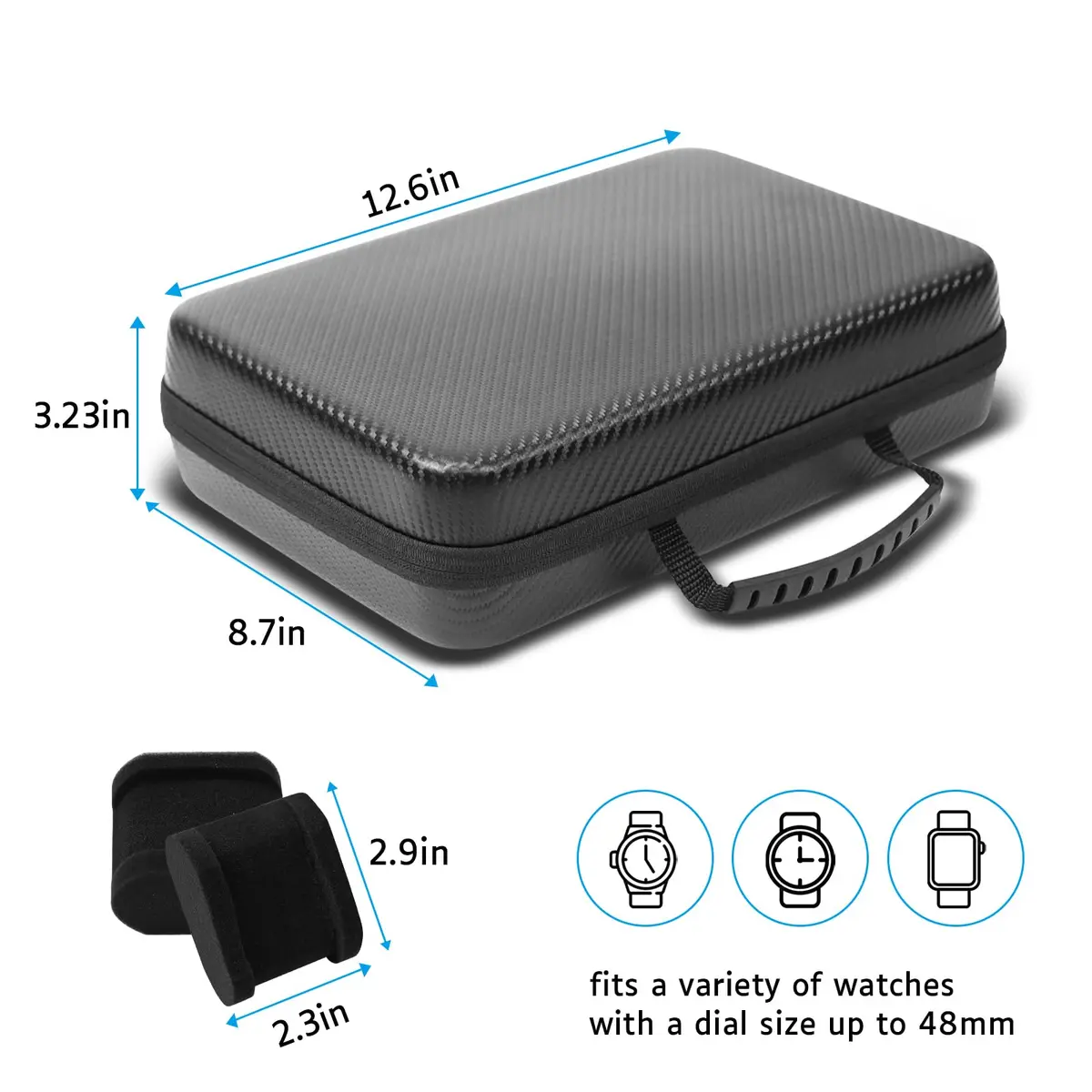 CAIOVSE Watch Travel Case, 8 Slots | Hard Watch Organizer with Removable Shockproof Pillows - view 5