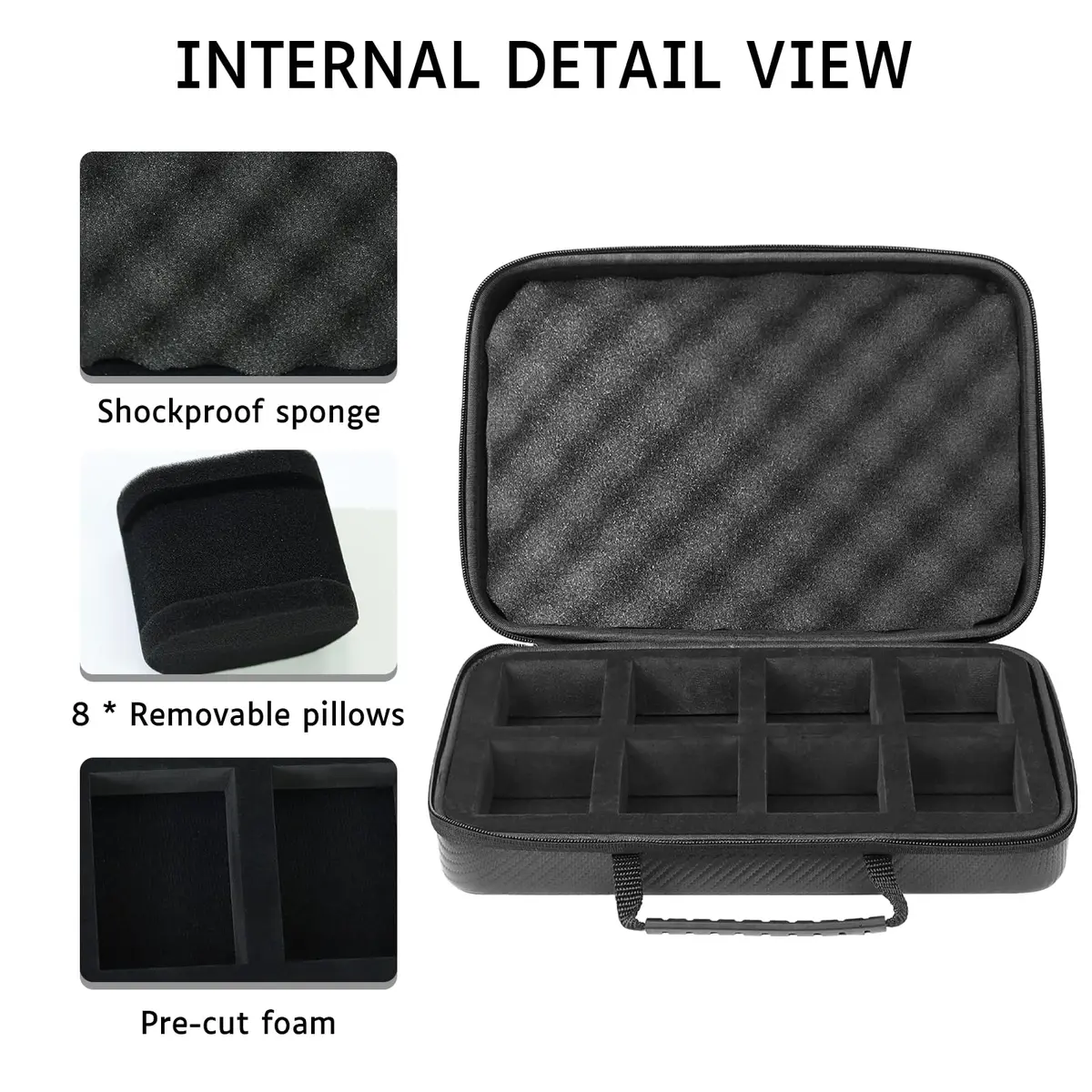 CAIOVSE Watch Travel Case, 8 Slots | Hard Watch Organizer with Removable Shockproof Pillows - view 2