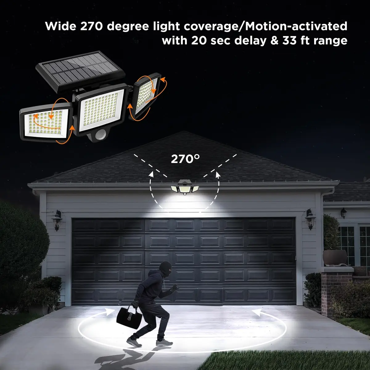 INSERT TOOLLESS PRODUCTS Solar Security Light 1,000 Lumens | Tool-Free Gutter Mount, Motion-Activated, Black - view 9