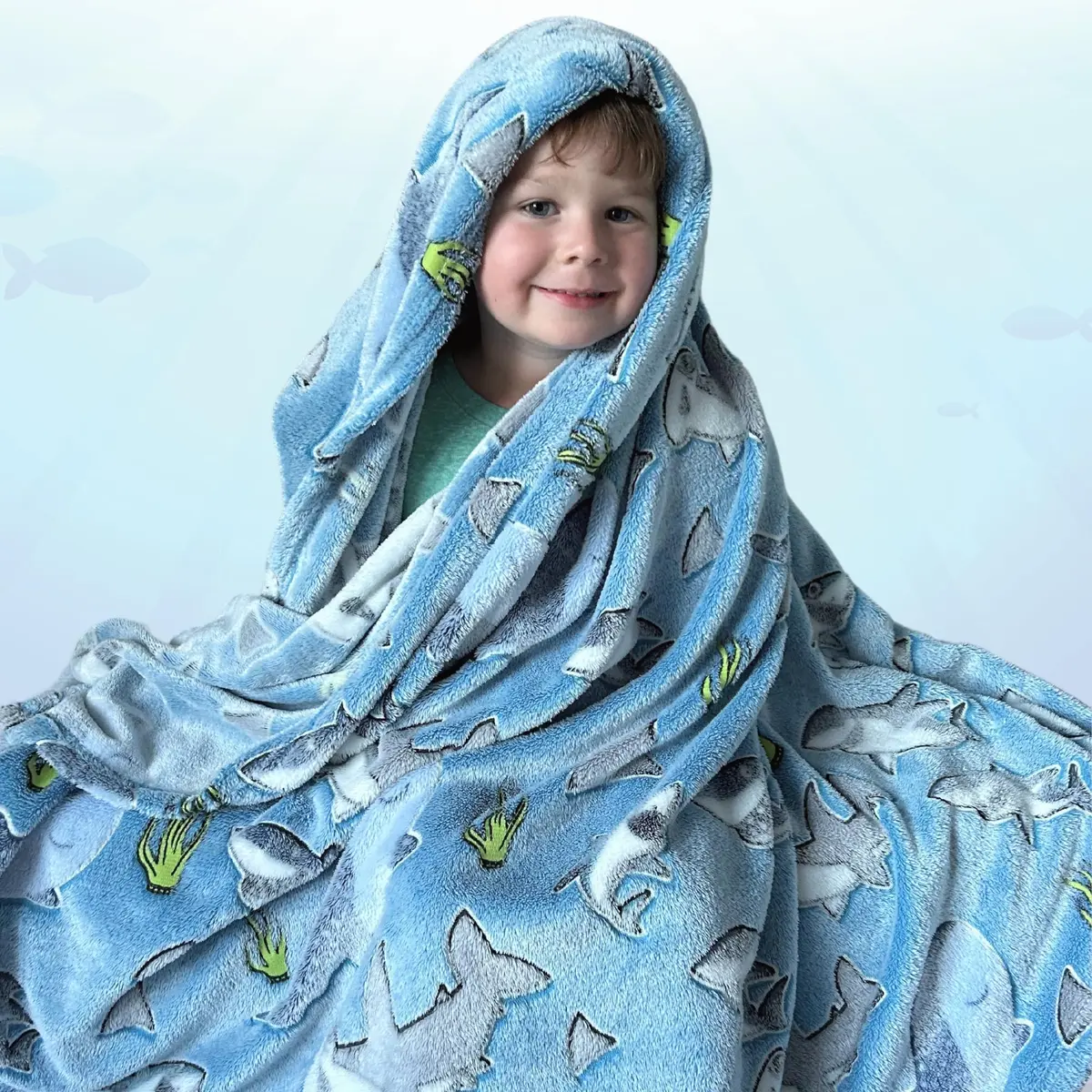Blanket Buddies Glow in The Dark Shark Fleece Throw Blanket 127cm x 152cm (50" x 60") | Soft, Lightweight, Warm for Boys & Girls - view 2