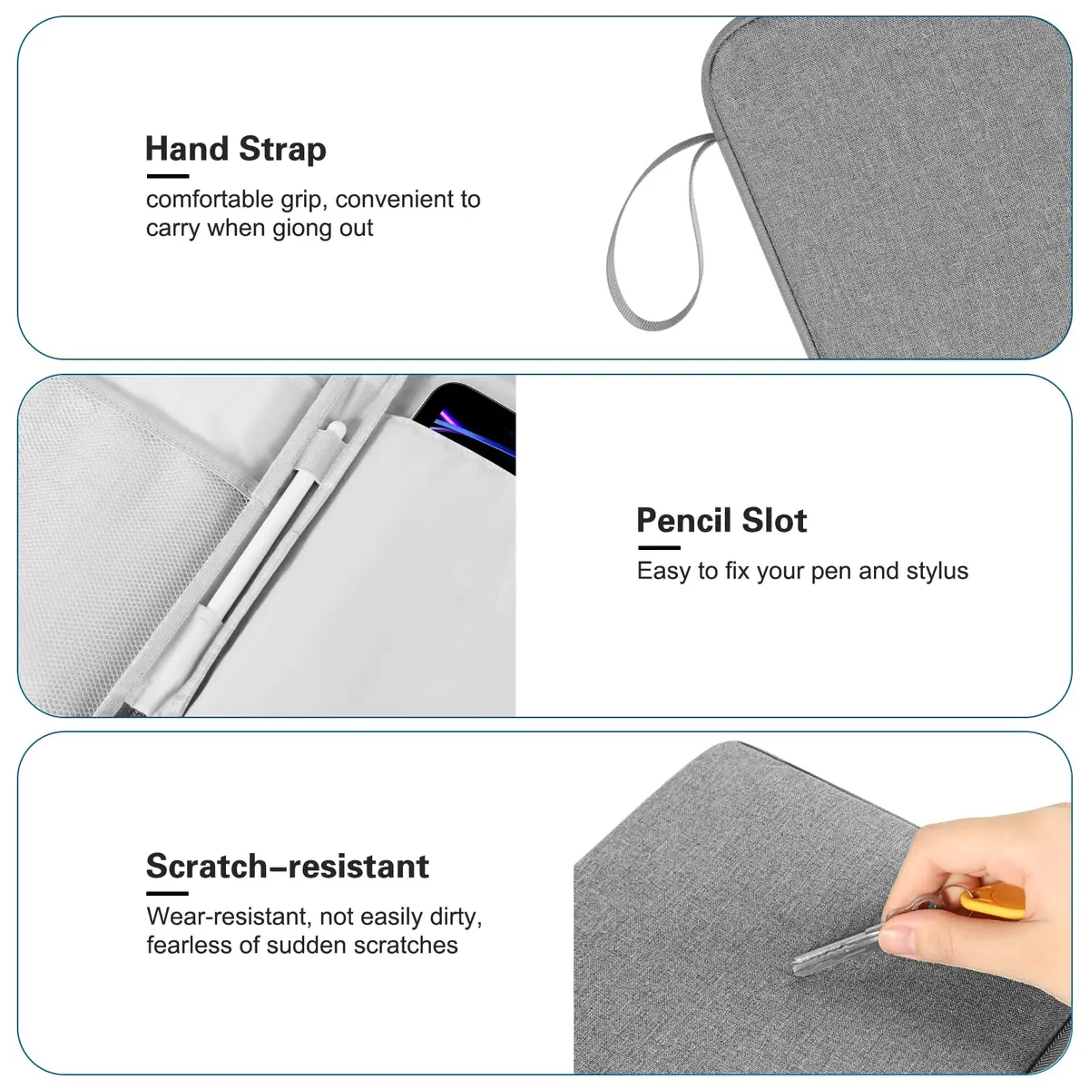 DTTO 9-11" Tablet Sleeve with Handle | Gray Portable Electronic Device Cover - view 5
