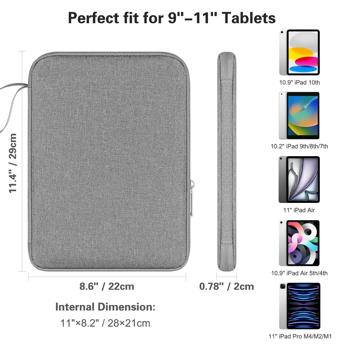 DTTO 9-11" Tablet Sleeve with Handle | Gray Portable Electronic Device Cover - view 2
