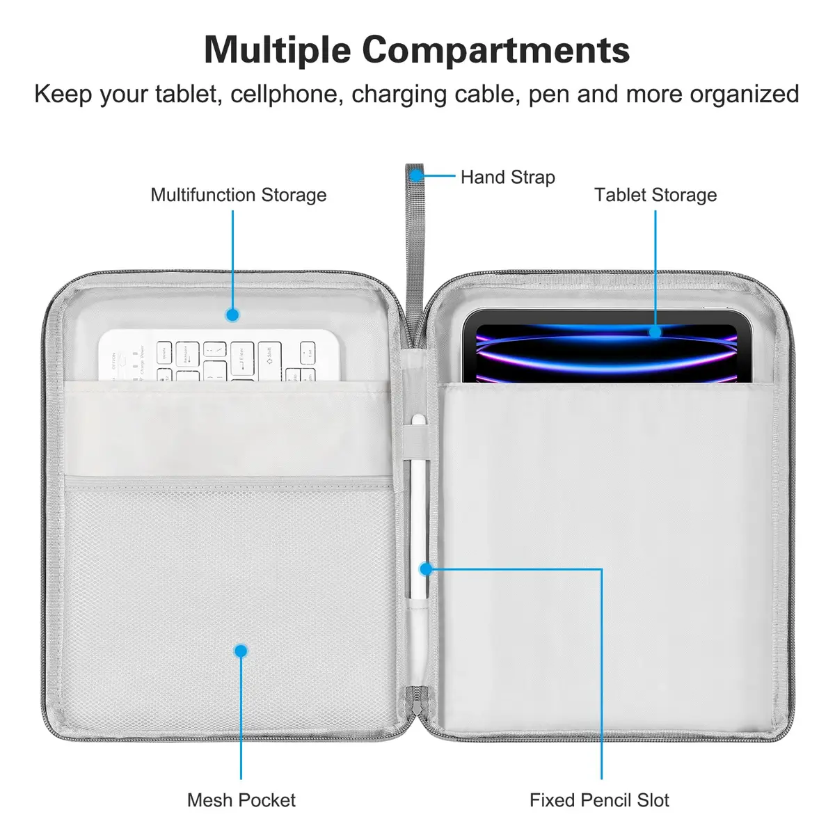 DTTO 9-11" Tablet Sleeve with Handle | Gray Portable Electronic Device Cover - view 3