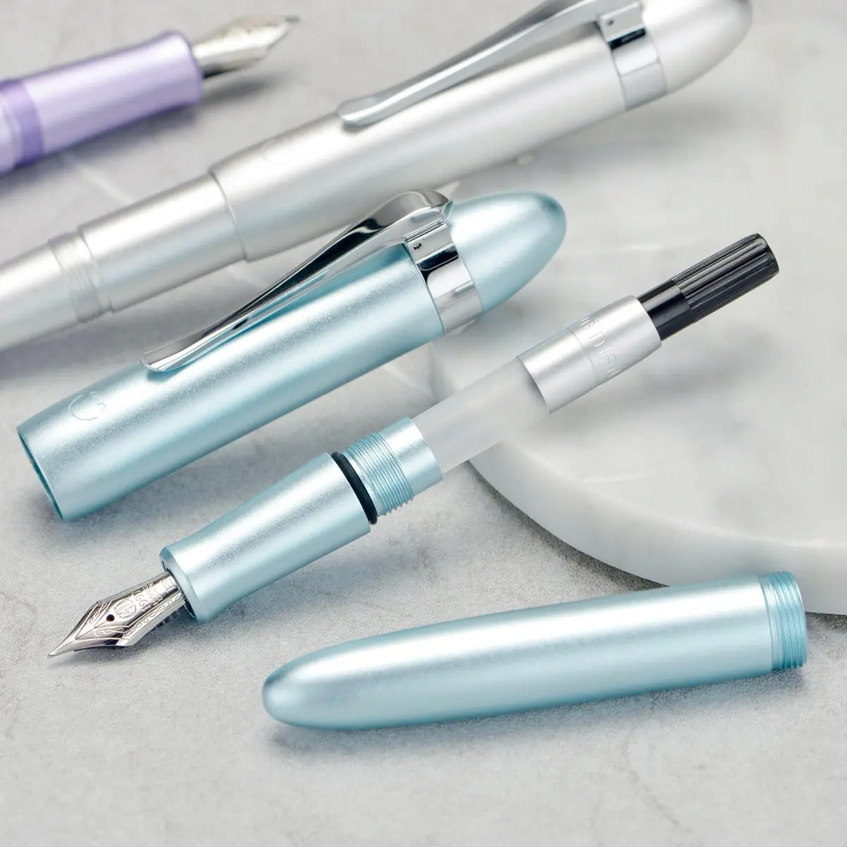 HONG DIAN M1 Fountain Pen Fine Nib, Ice Blue & Submarine Shape Aluminium Short Mini Pocket Travel Pen (105mm / 4.13 inches, 21g) - view 6