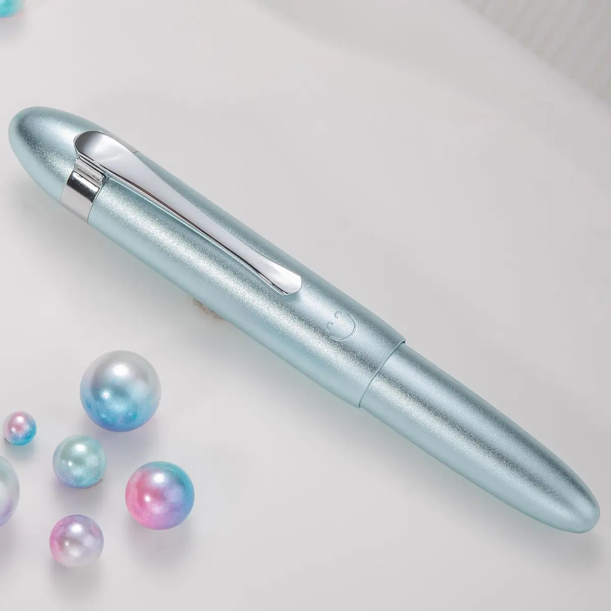 HONG DIAN M1 Fountain Pen Fine Nib, Ice Blue & Submarine Shape Aluminium Short Mini Pocket Travel Pen (105mm / 4.13 inches, 21g) - view 8