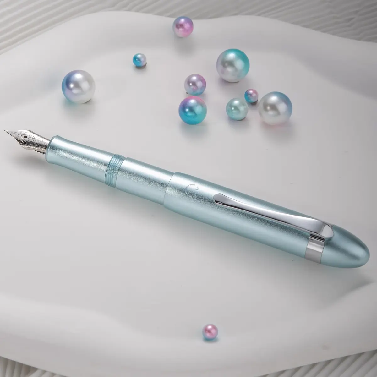 HONG DIAN M1 Fountain Pen Fine Nib, Ice Blue & Submarine Shape Aluminium Short Mini Pocket Travel Pen (105mm / 4.13 inches, 21g) - view 9
