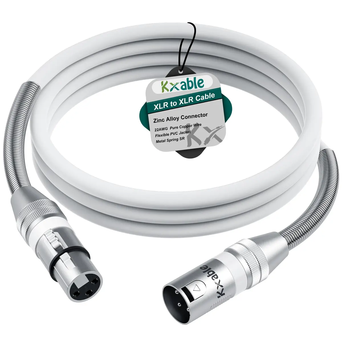 Kxable Premium XLR Cable 3 FT | Heavy-Duty 22AWG Copper, Male to Female, White - main product image