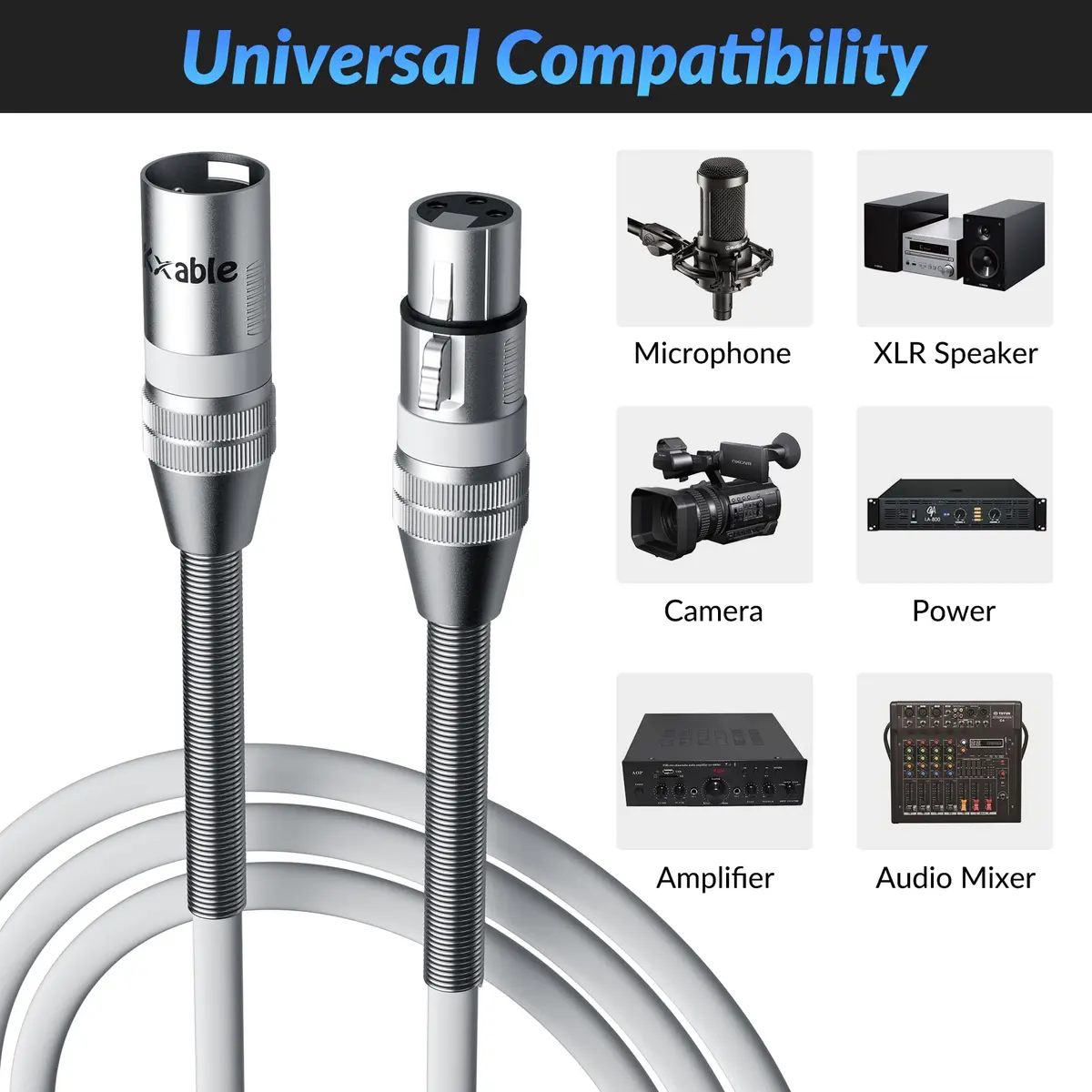 Kxable Premium XLR Cable 3 FT | Heavy-Duty 22AWG Copper, Male to Female, White - view 7