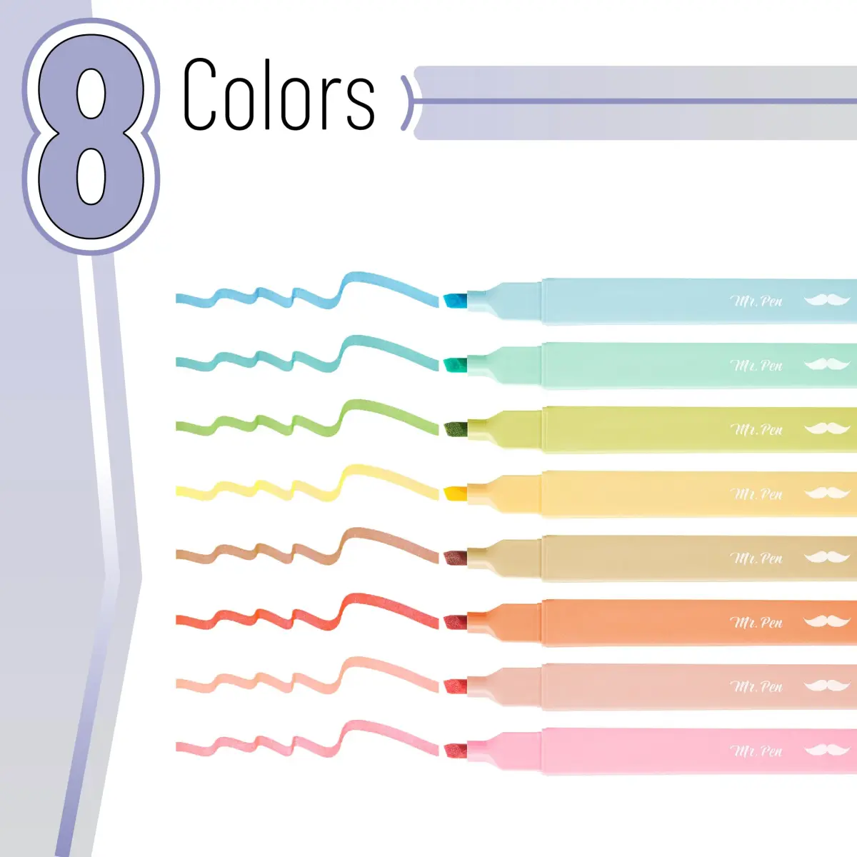 Mr. Pen Aesthetic Highlighters No Bleed, 8 Pack, Assorted Pastel Colors | Chisel Tip, Fast Dry, Journaling Supplies - view 2