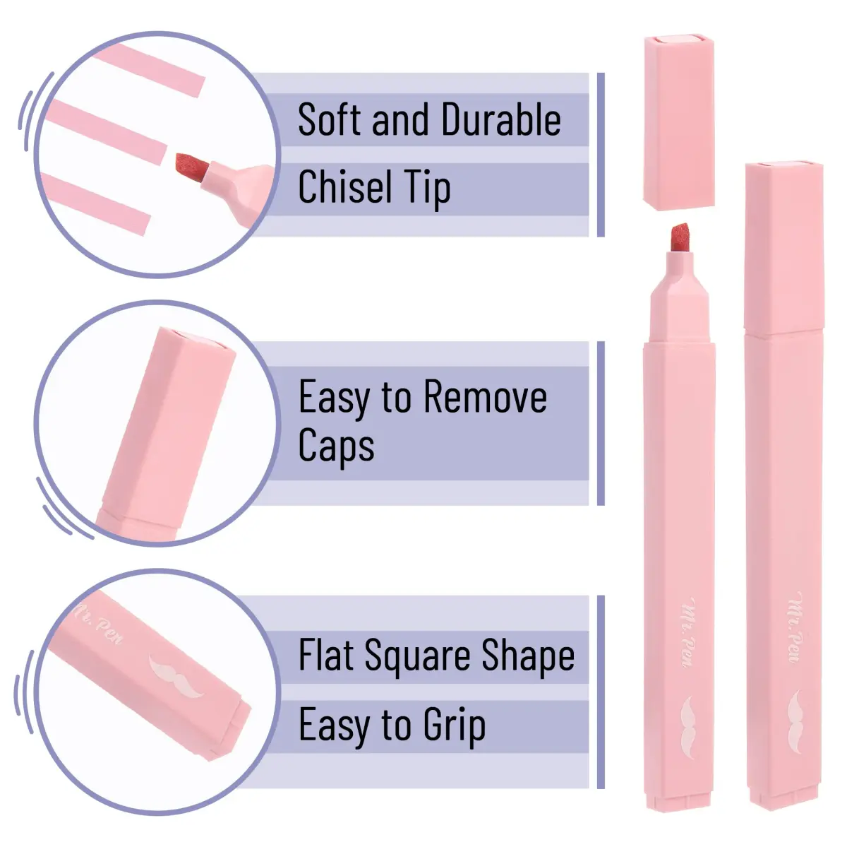 Mr. Pen Aesthetic Highlighters No Bleed, 8 Pack, Assorted Pastel Colors | Chisel Tip, Fast Dry, Journaling Supplies - view 3
