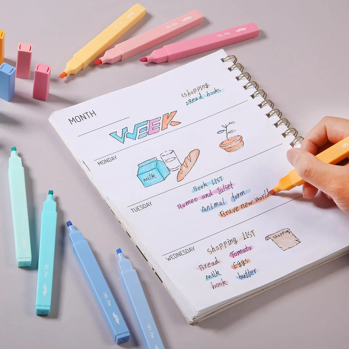 Mr. Pen Aesthetic Highlighters 8 Pack Pastel Colors | Chisel Tip, Fast Dry, No Bleed for Journaling - view 5