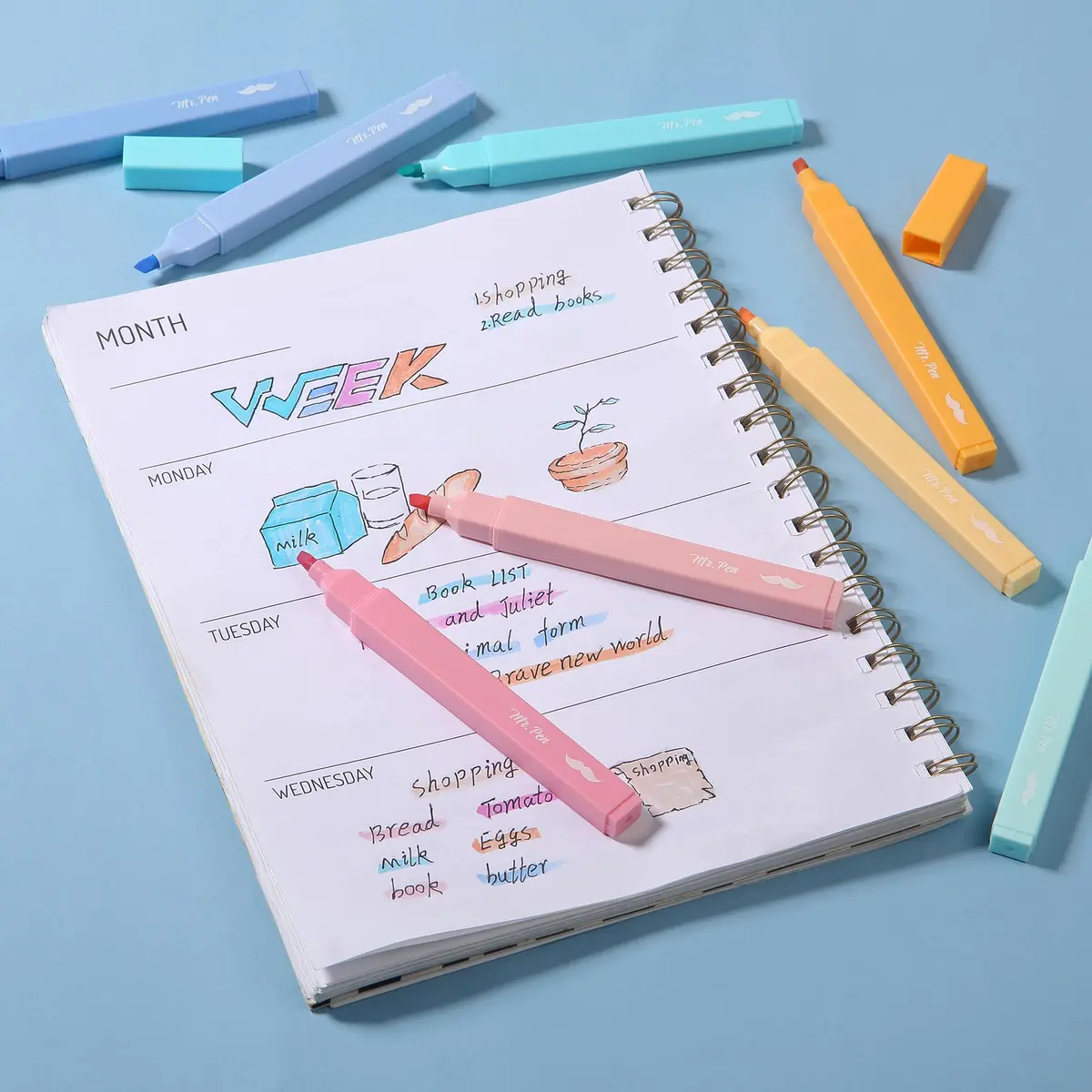 Mr. Pen Aesthetic Highlighters 8 Pack Pastel Colors | Chisel Tip, Fast Dry, No Bleed for Journaling - view 8