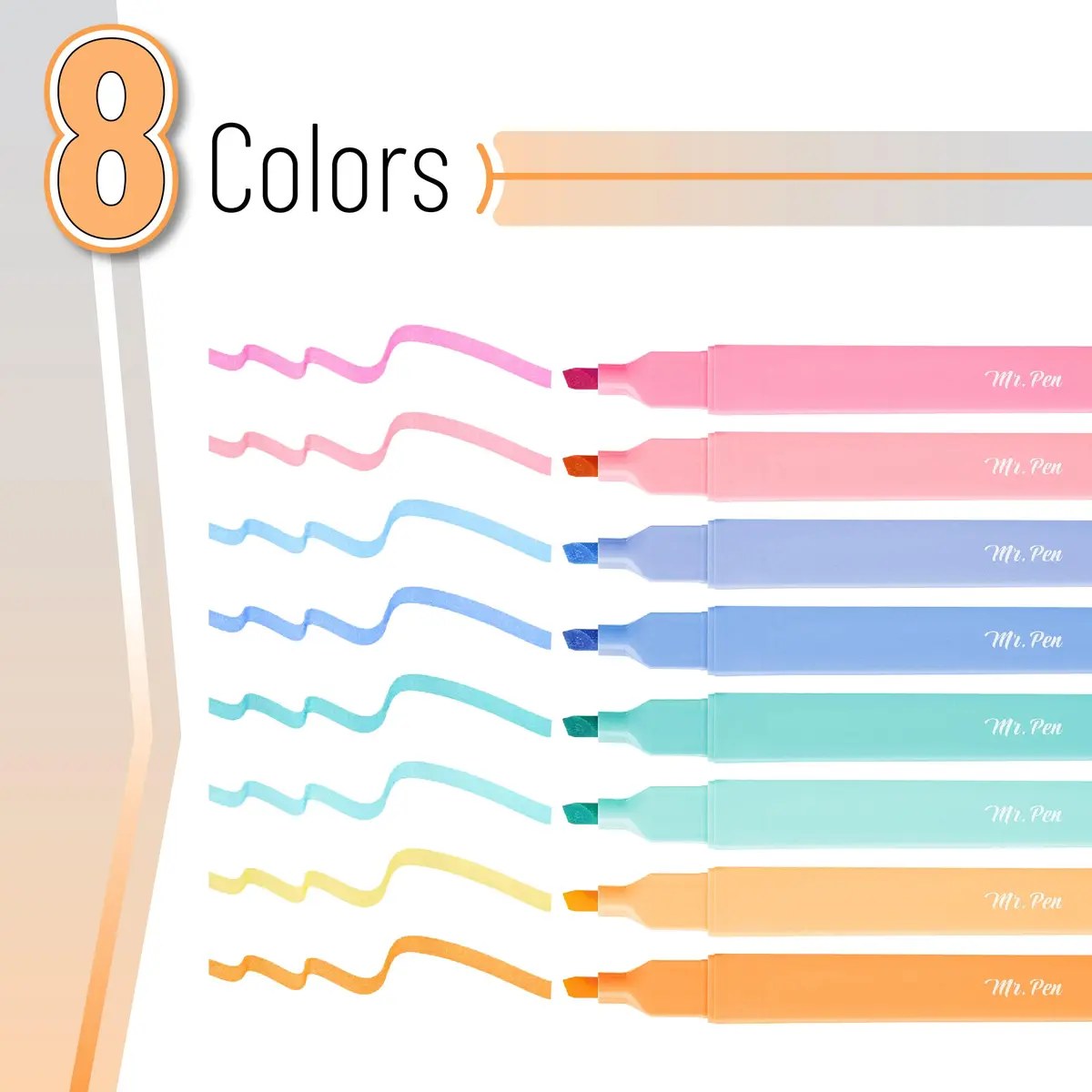 Mr. Pen Aesthetic Highlighters 8 Pack Pastel Colors | Chisel Tip, Fast Dry, No Bleed for Journaling - view 2