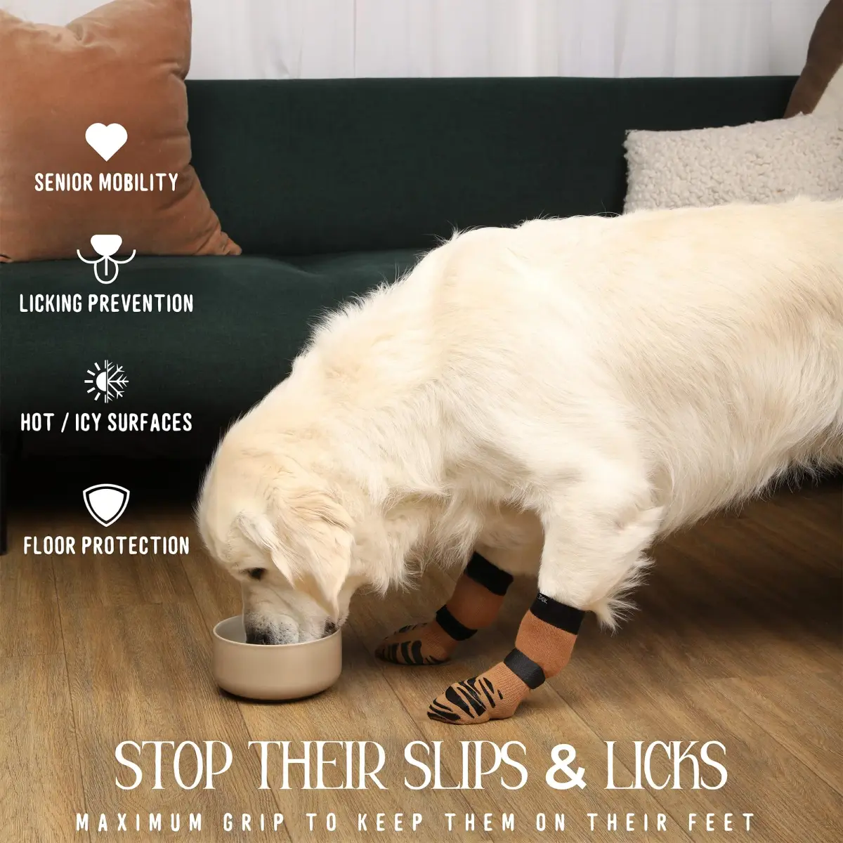 DOK TigerToes Cool Caramel X-Large Non-Slip Dog Socks - 4-Pack Premium Paw Protection - view 2