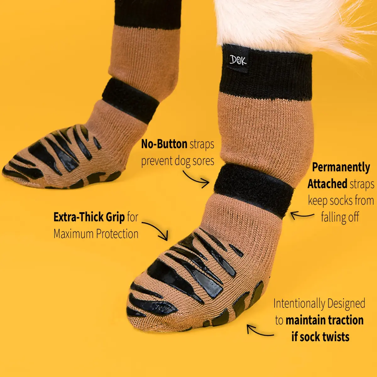 DOK TigerToes Cool Caramel X-Large Non-Slip Dog Socks - 4-Pack Premium Paw Protection - view 3