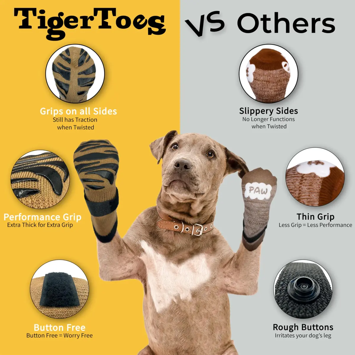 DOK TigerToes Cool Caramel X-Large Non-Slip Dog Socks - 4-Pack Premium Paw Protection - view 4