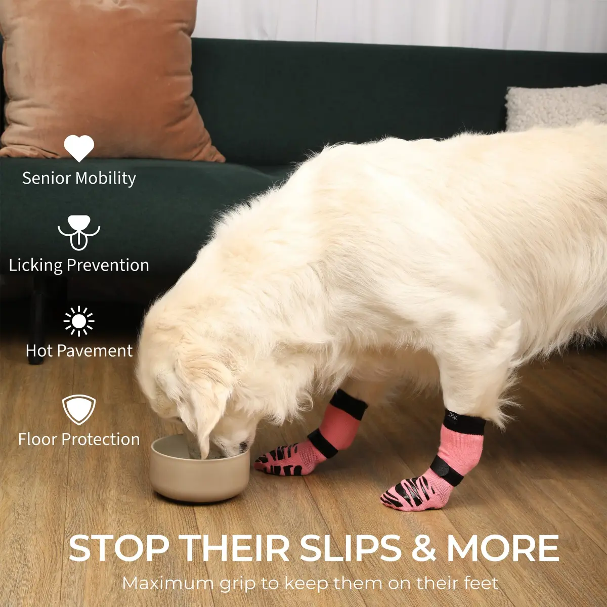 DOK TigerToes Sassy Pink Large Non-Slip Dog Socks - 4-Pack Premium Grip for Hardwood Floors - view 2