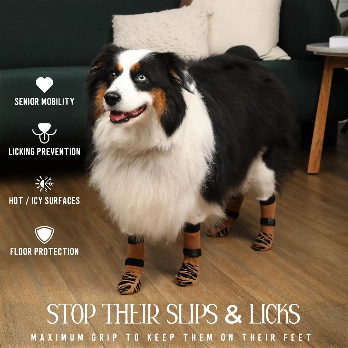 DOK TigerToes Premium Non-Slip Dog Socks for Hardwood Floors - Extra-Thick Grip, Small Size (4-Pack) | Prevents Licking, Slipping, and Protects Paws - view 2