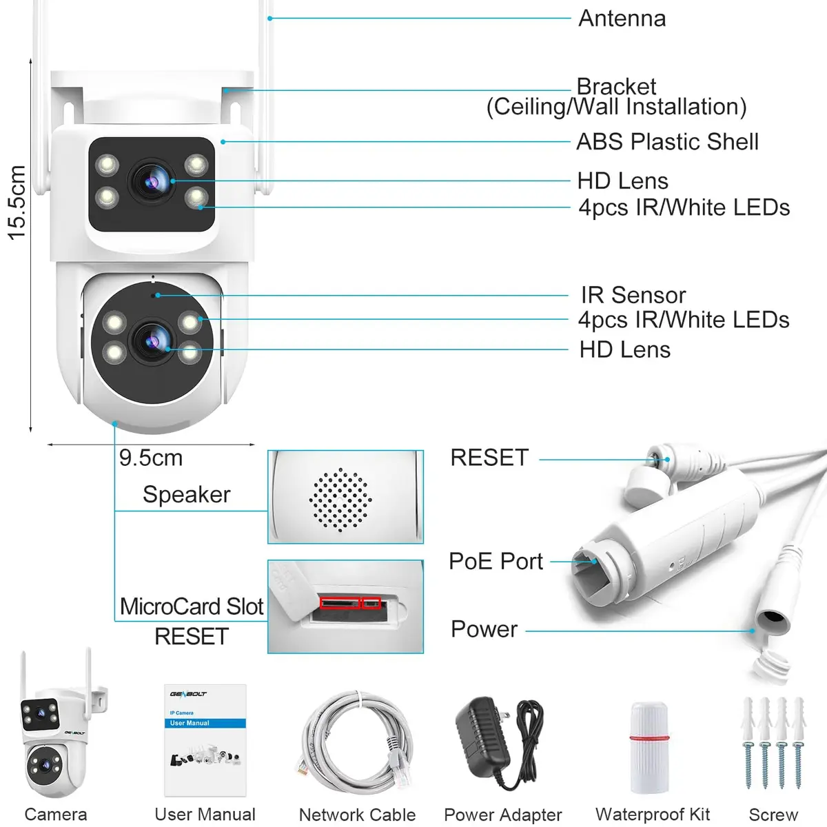 GENBOLT Waterproof PTZ WiFi Security Camera Outdoor 5MP | Dual Lens, Full Color Night Vision, 355° Rotation - view 9