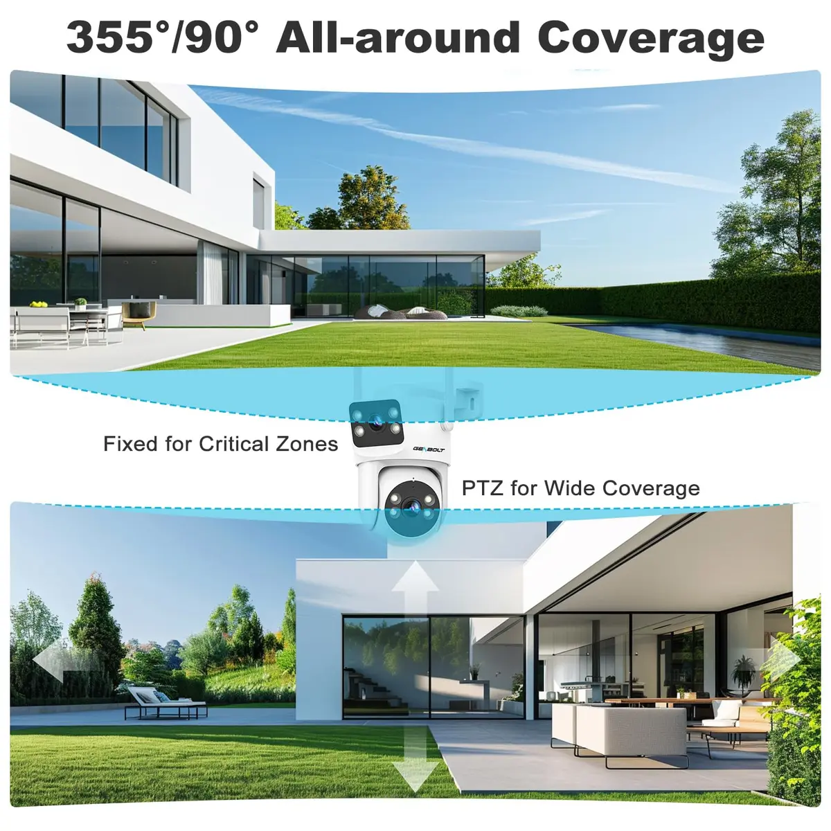 GENBOLT Waterproof PTZ WiFi Security Camera Outdoor 5MP | Dual Lens, Full Color Night Vision, 355° Rotation - view 4