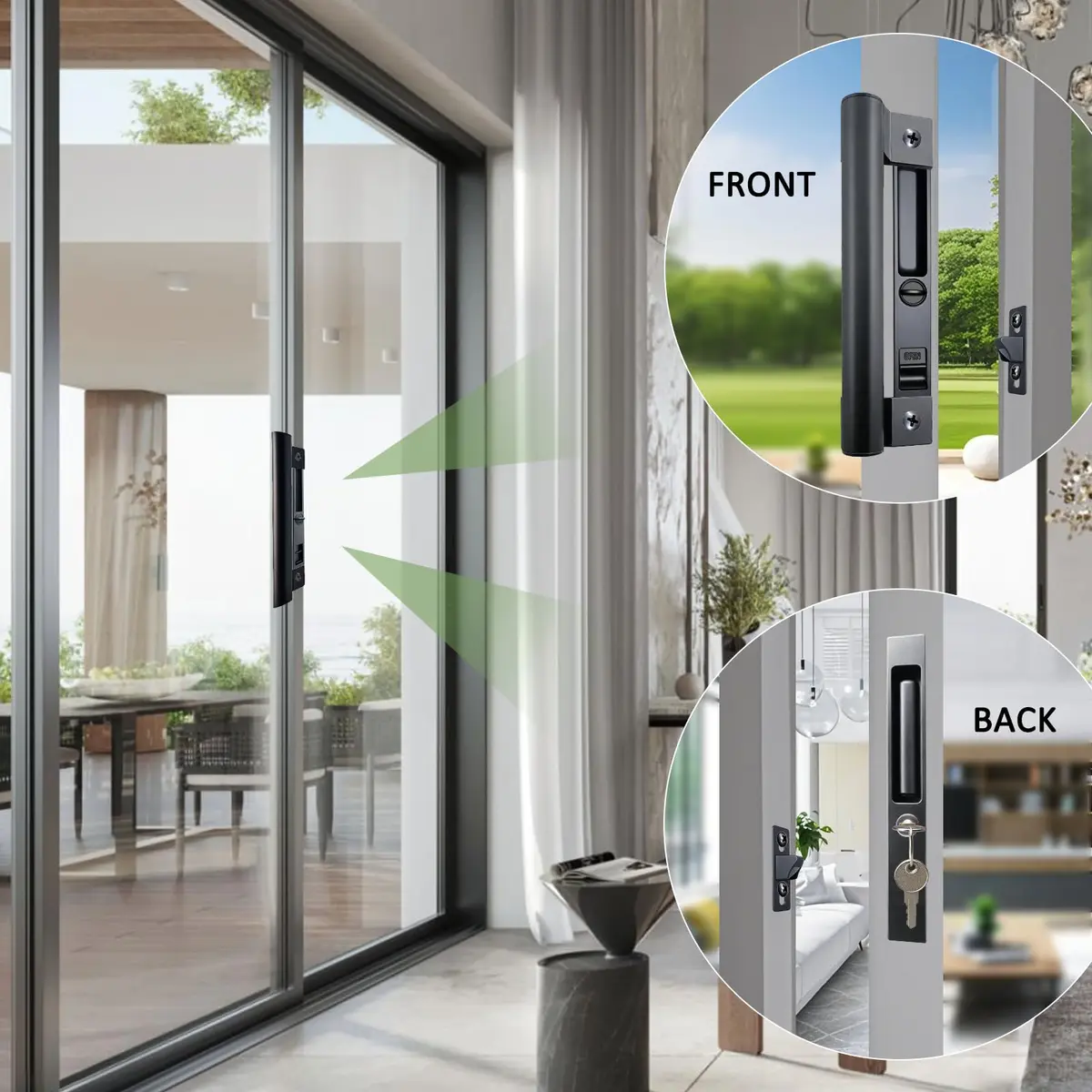 Young Dance Sliding Glass Door Handle Set with Lock | Easy Install, Black, Fits 1-1/8" Door - view 5