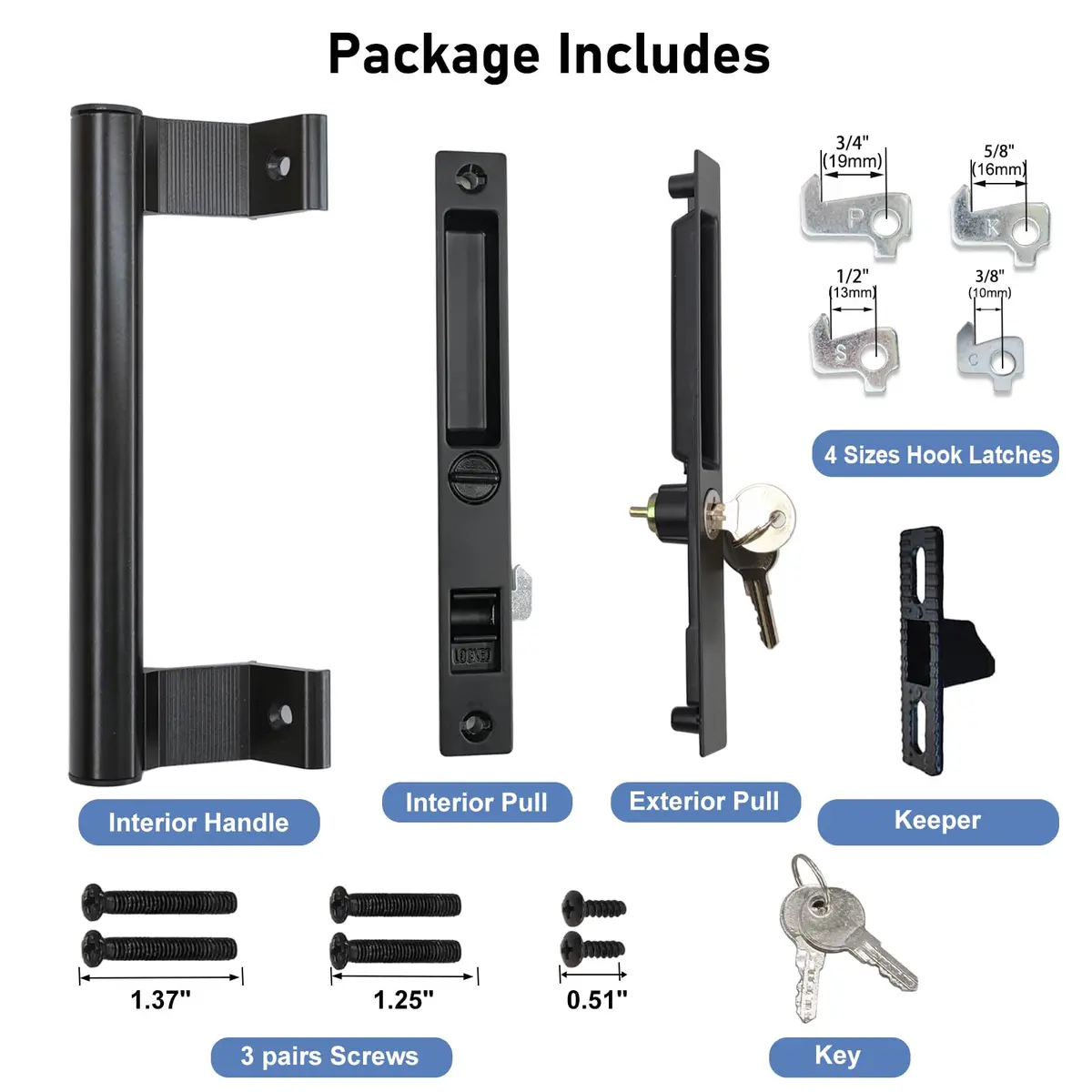 Young Dance Sliding Glass Door Handle Set with Lock | Easy Install, Black, Fits 1-1/8" Door - view 6