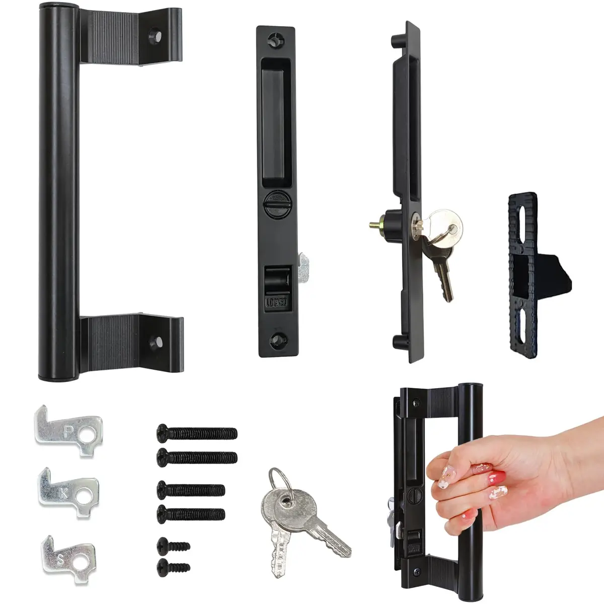 Young Dance Sliding Glass Door Handle Set with Lock | Easy Install, Black, Fits 1-1/8" Door - view 7